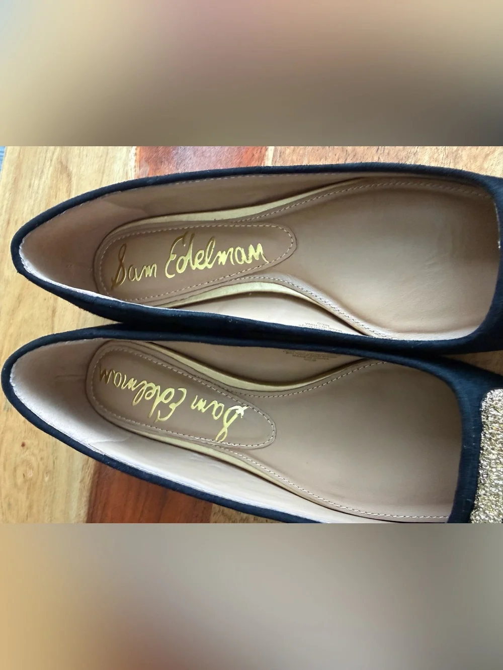 Sam Edelman Nico Ballerina Skimmer Pointed Toe Flats with Gold Buckle Size 6.5